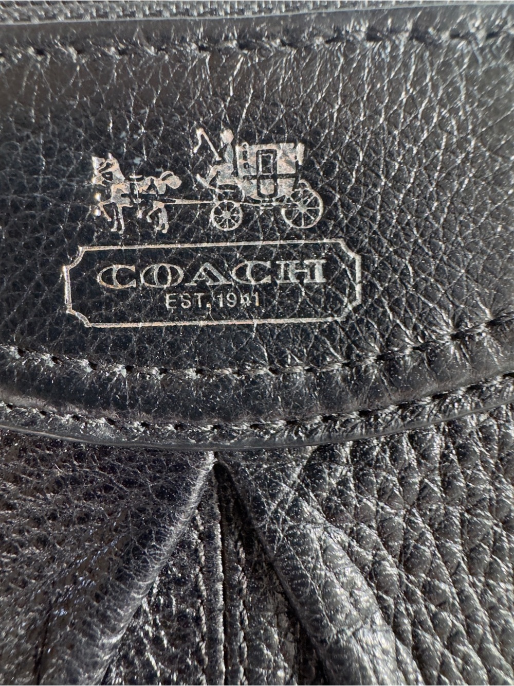 Coach Madison Black Pleated Leather Wristlet Pouch Purple Satin Lining EUC - Picture 2 of 5